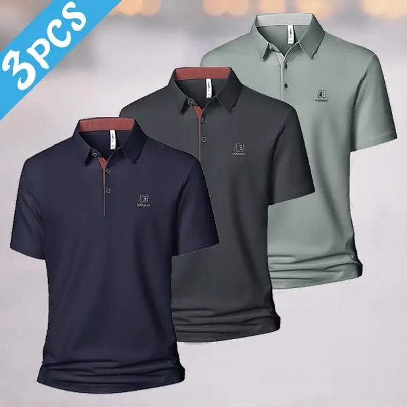 Elevate Your Wardrobe with Our Men’s Summer 3-Pack Trendy Polo Shirts – Quick-Dry, Contrast Collar, Perfect for Golf & Business Casual!