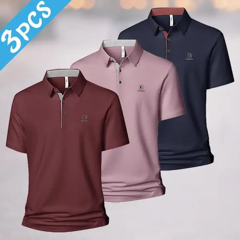 Elevate Your Wardrobe with Our Men’s Summer 3-Pack Trendy Polo Shirts – Quick-Dry, Contrast Collar, Perfect for Golf & Business Casual!