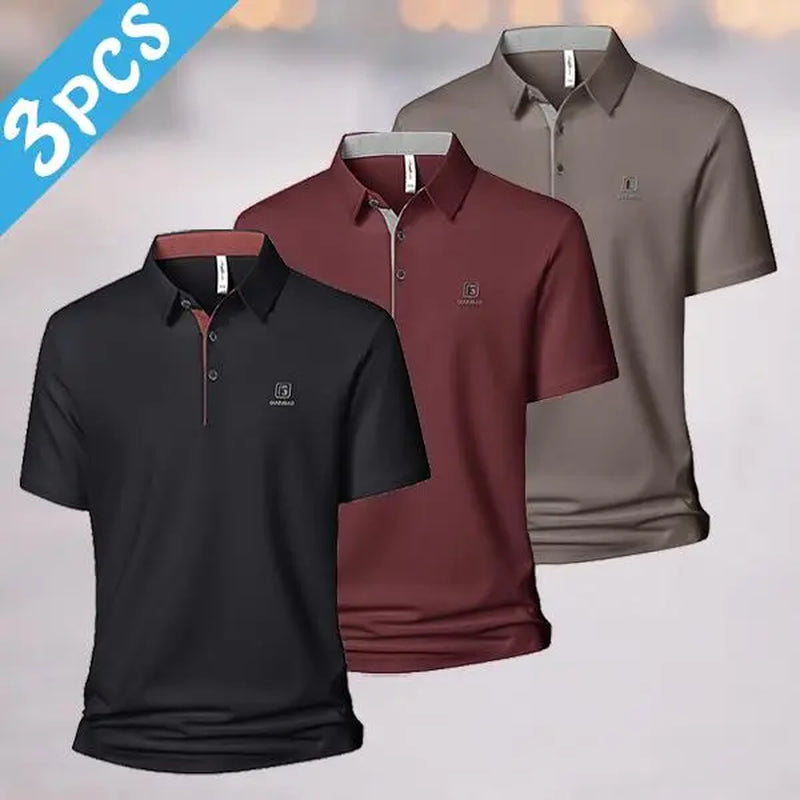 Elevate Your Wardrobe with Our Men’s Summer 3-Pack Trendy Polo Shirts – Quick-Dry, Contrast Collar, Perfect for Golf & Business Casual!