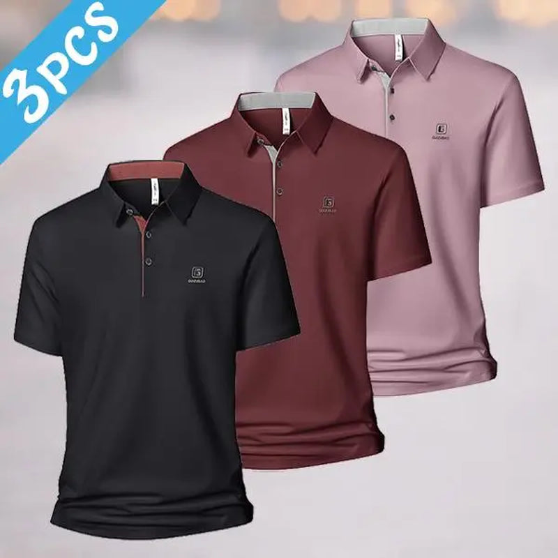 Elevate Your Wardrobe with Our Men’s Summer 3-Pack Trendy Polo Shirts – Quick-Dry, Contrast Collar, Perfect for Golf & Business Casual!