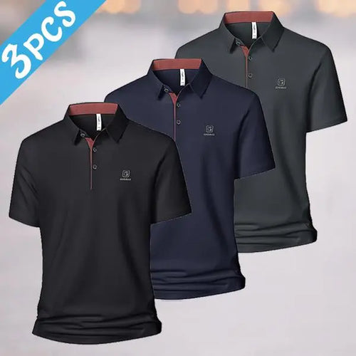 Elevate Your Wardrobe with Our Men’s Summer 3-Pack Trendy Polo Shirts – Quick-Dry, Contrast Collar, Perfect for Golf & Business Casual!