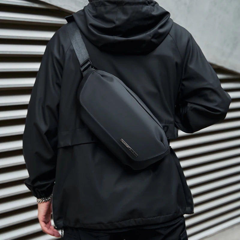 Premium Crossbody Bag with Magnetic Buckle, Fashion Waterproof Sling Bag Black Shoulder Bag for Men Travel Sport