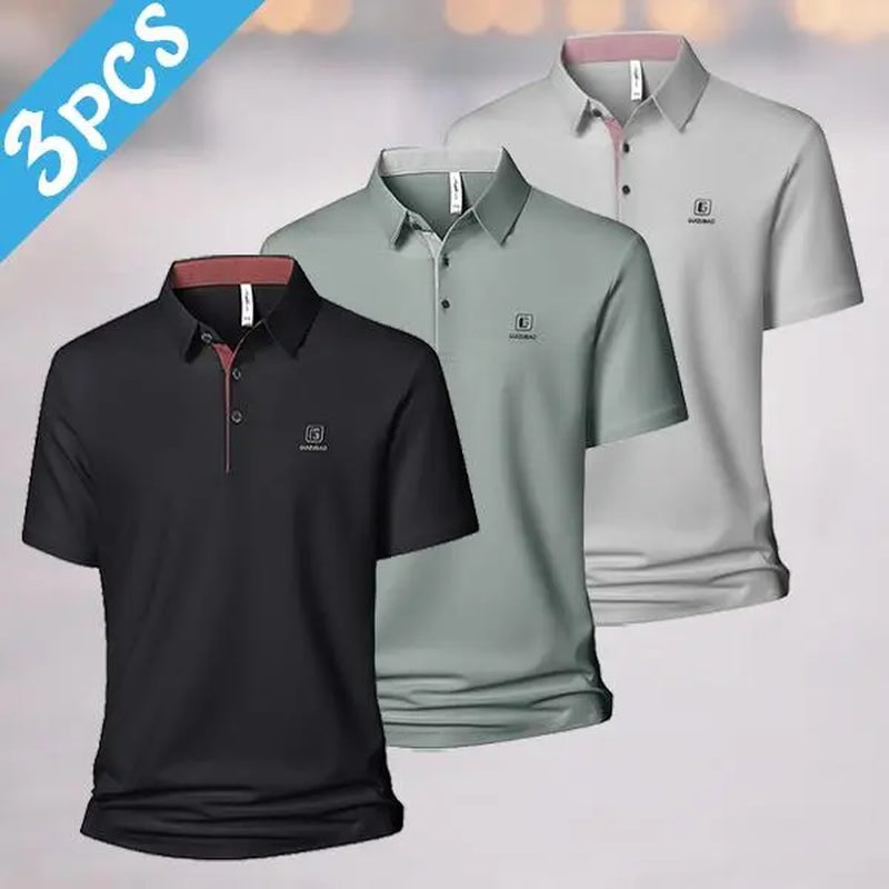 Elevate Your Wardrobe with Our Men’s Summer 3-Pack Trendy Polo Shirts – Quick-Dry, Contrast Collar, Perfect for Golf & Business Casual!