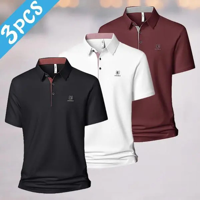 Elevate Your Wardrobe with Our Men’s Summer 3-Pack Trendy Polo Shirts – Quick-Dry, Contrast Collar, Perfect for Golf & Business Casual!